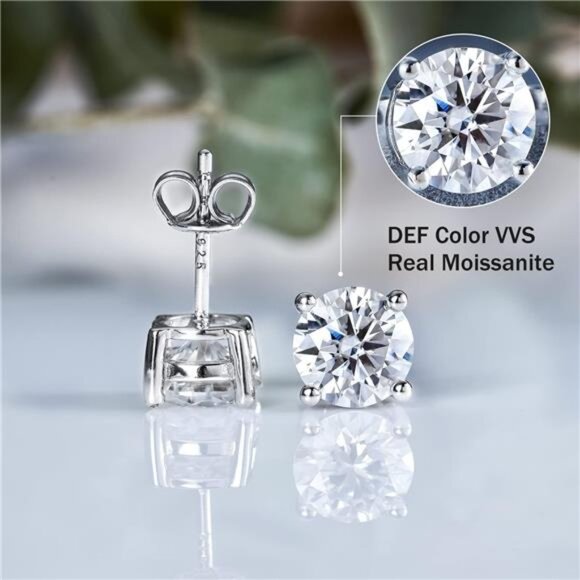 1/2/3ct Moissanite Stud Earrings for Women 925 Sterling Silver Hypoallergenic - Picture 4 of 7